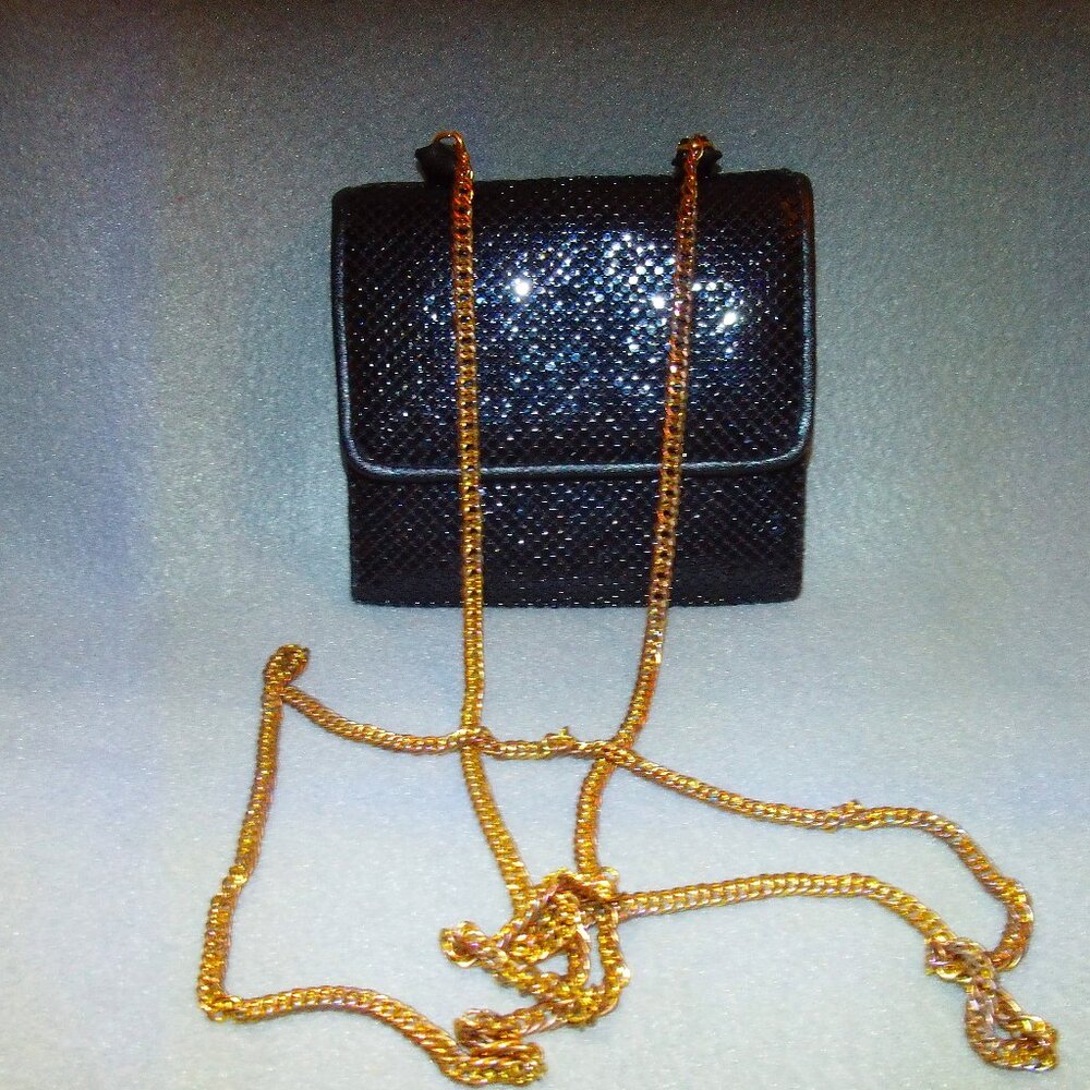 Whiting and Davis ? Black sequin evening bag/wallet